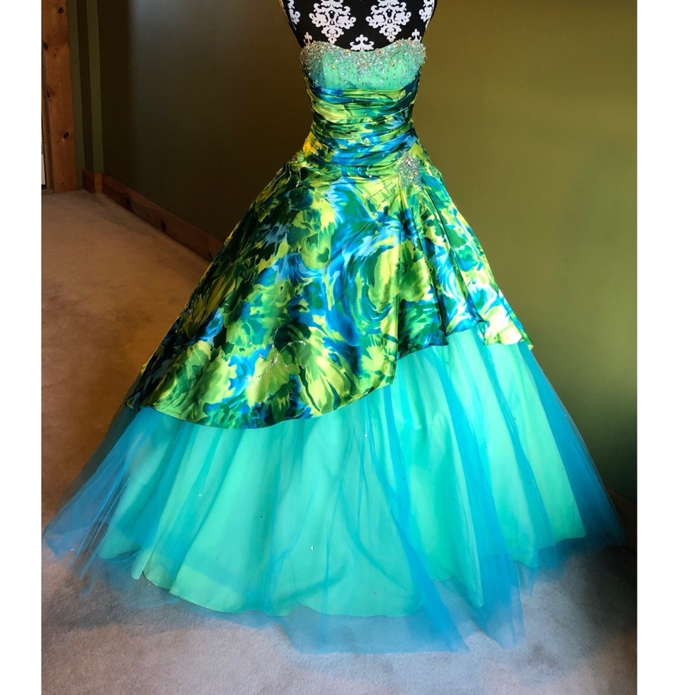 Teal Abstract Prom Dress